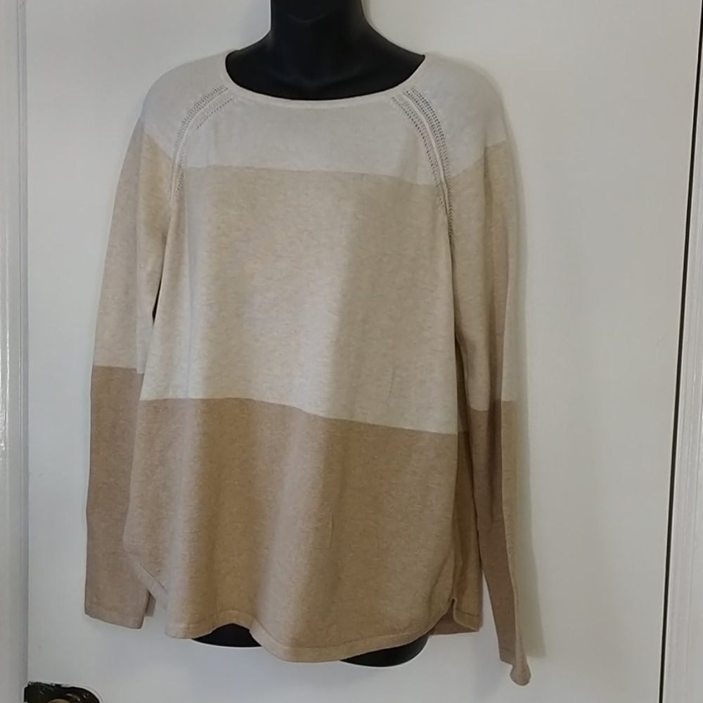 Kim Rogers Tan Striped Cotton Pull over Sweater